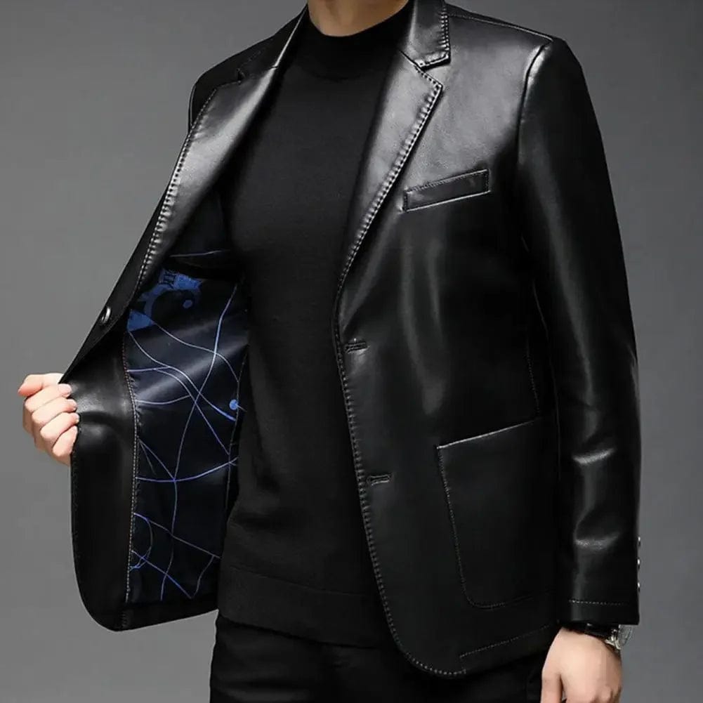 Men Jacket Fashionable Buttons Stylish Lapel Collar Men Outwear Trendy Fake Leather Men Coat