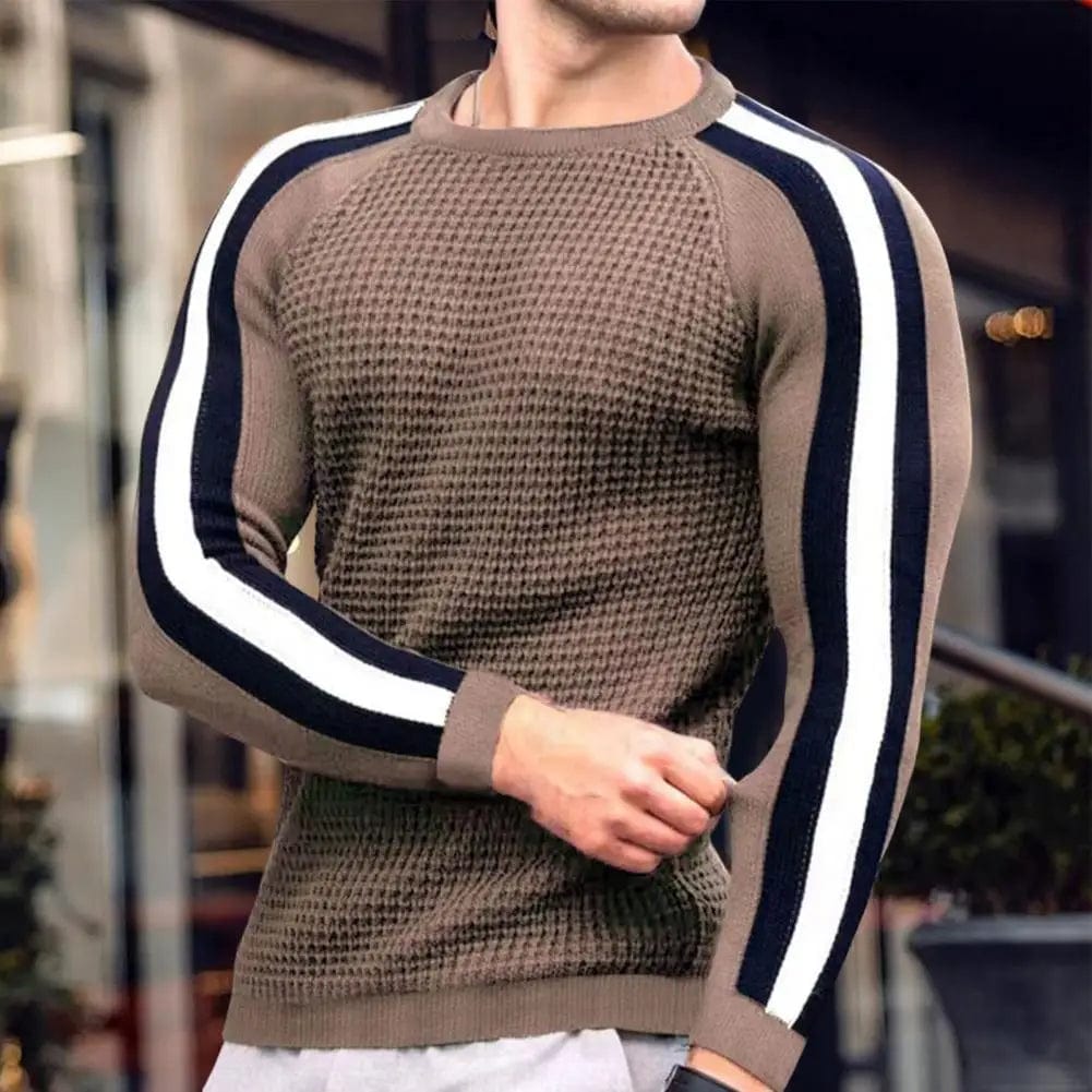 Men's Autumn Winter New Waffle Print Pullover Bottoming Shirt Male Color-blocking High-quality Casual Knitted Sweater
