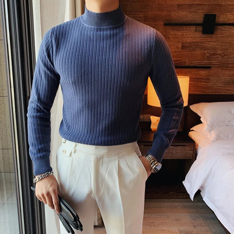 2024 Turtleneck Men Solid Colour Slim Elastic Thin Pullover Spring Autumn Knitting Brand Sweater S-3XL