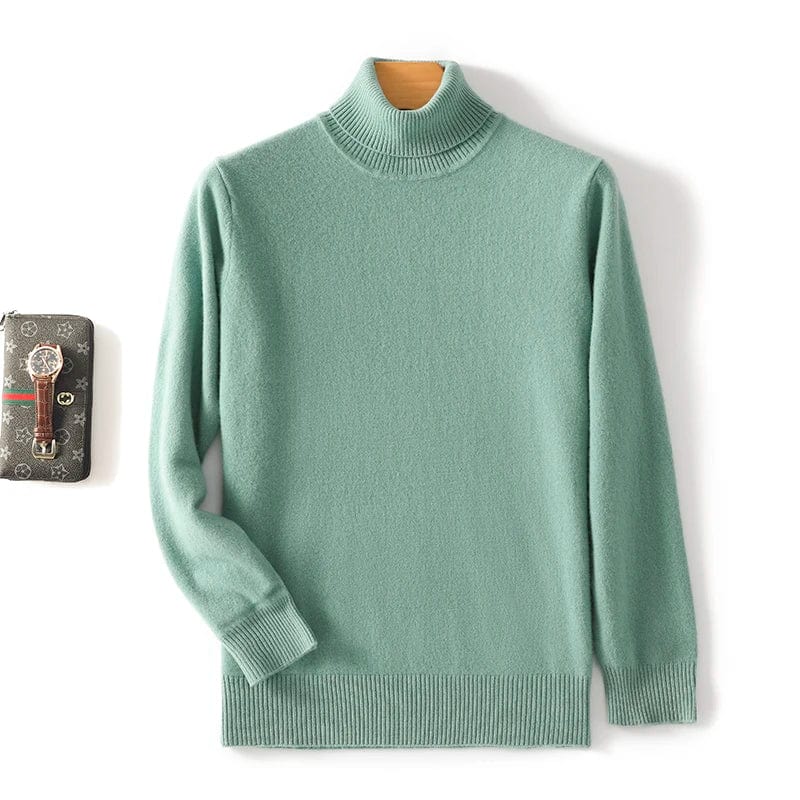 New autumn and winter 100% pure wool solid color men's turtleneck sweater loose long-sleeved knitted cashmere bottoming shirt