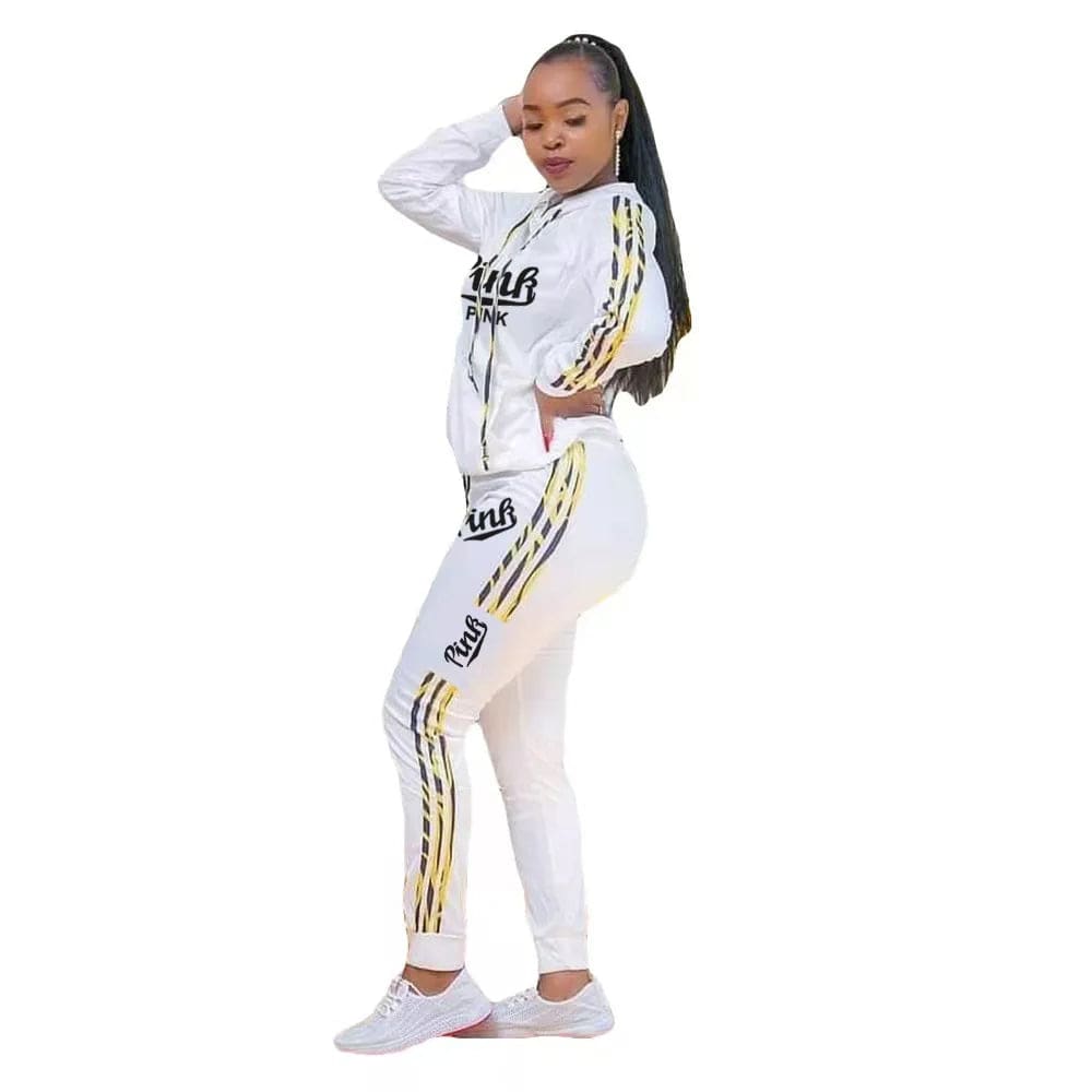 2022 New Arrival Fashion Design 2 pcs Tracksuits Women Set Print Hooded Letters Tops Long Pants Elastic Outfits