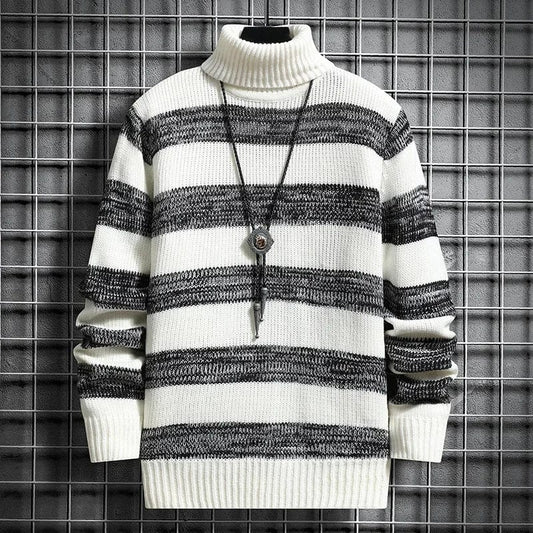 2023 New Men's High Collar Youth Pullover Casual Sweater Solid Color