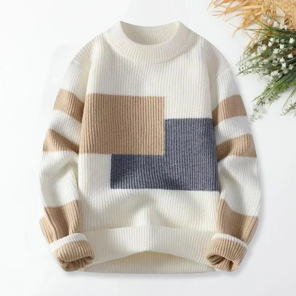 Fall Winter Men Sweater Colorblock Knitted Thick Loose Warm O Neck Long Sleeve Soft Pullover Elastic Streetwear Men Sweater