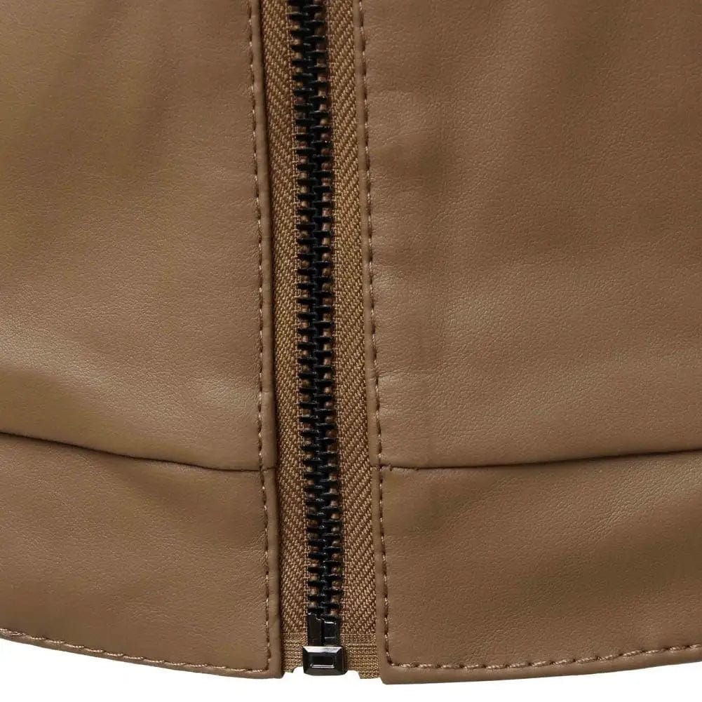 2023 Men Jacket Smooth Faux Leather Spring Jacket Solid Color Elastic Cuff Men Coat Slim Stand Collar Cardigan Jacket Daily Wear