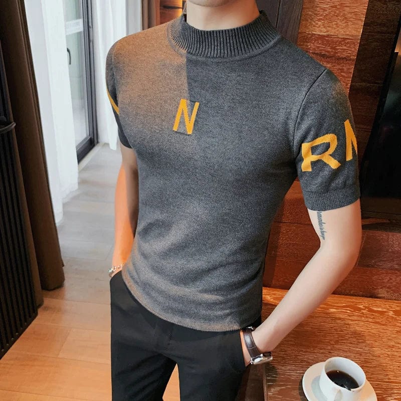2023 New Style Men Summer High Quality Business Short Sleeves Knitting Sweater/Man Slim Fit Turtleneck Knit Shirt Homme Clothing