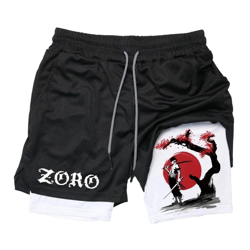2-in-1 Stretch Compression Shorts for Men Anime Quick Dry Athletic Gym Shorts Fitness Workout Running