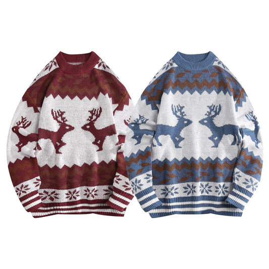 Mens And Womens Christmas Sweater Fashion Casual Personality Retro Vintage Christmas Printed Couple Oversize Pullover Sweater