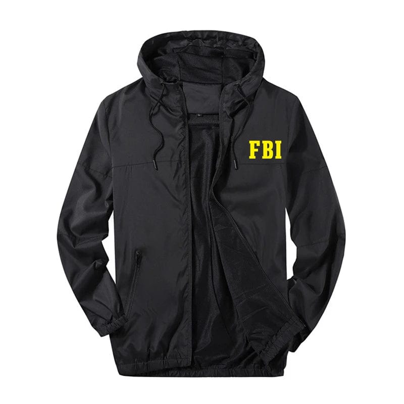FBI Men zipper Sports mesh breathable match color Windbreaker Jackets Outerwear Mens  Pilot Coat Hoodie Men Clothes