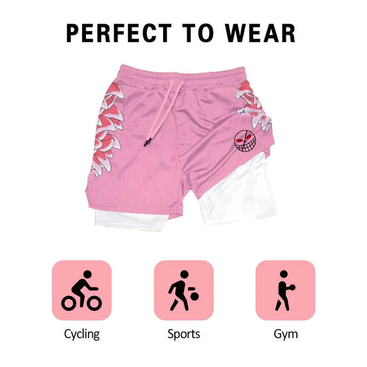 Anime 2 in 1 Compression Shorts Men's Gym Double Layer Sportwear Quick-Drying Jogging Performance Workout Athletic Summer Shorts