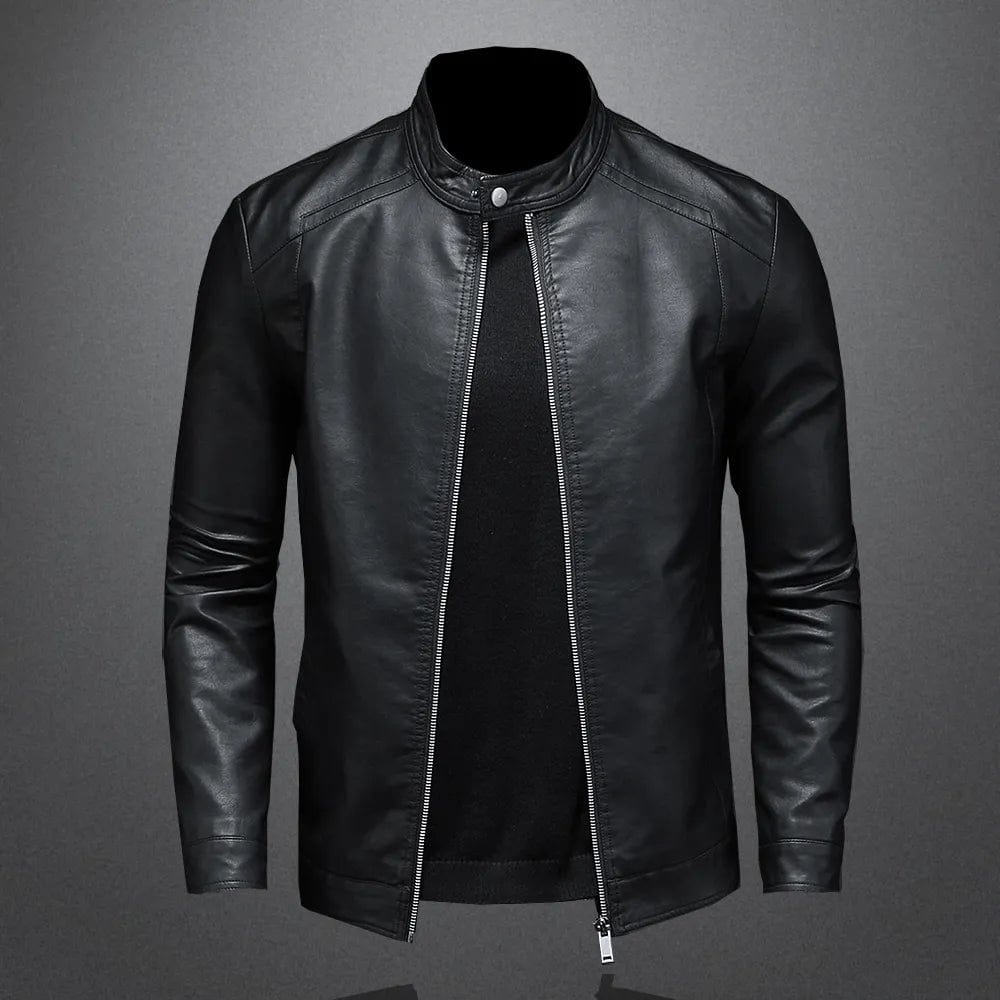 Spring Autumn Leather Jacket Men Stand Collar Slim Pu Leather Jacket Fashion Motorcycle Causal Coat Male Moto Biker Outerwear