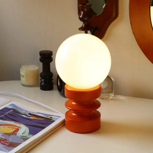Vintage Retro Orange Solid Wood Glass LED Desk Lamp For Bedroom Bedside Lamp Atmosphere Korean Creative Ins Lamp Night Lights