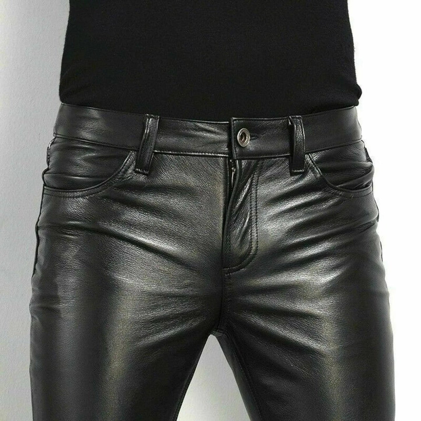 PU Leather Pants Men's Fashion Rock Style Night Club Dance Pants Men's Faux Leather Slim Fit Skinny Motorcycle Trousers