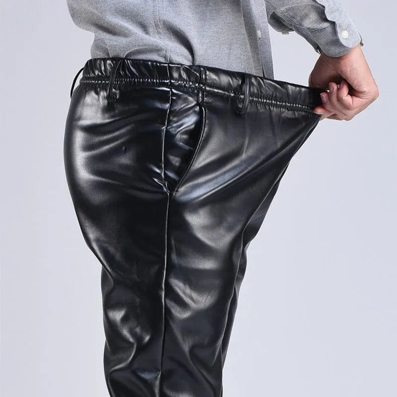 Spring Autumn Men Leather Pants   Smart Casual Male PU Faux Leather Trousers Plus Size Oversize