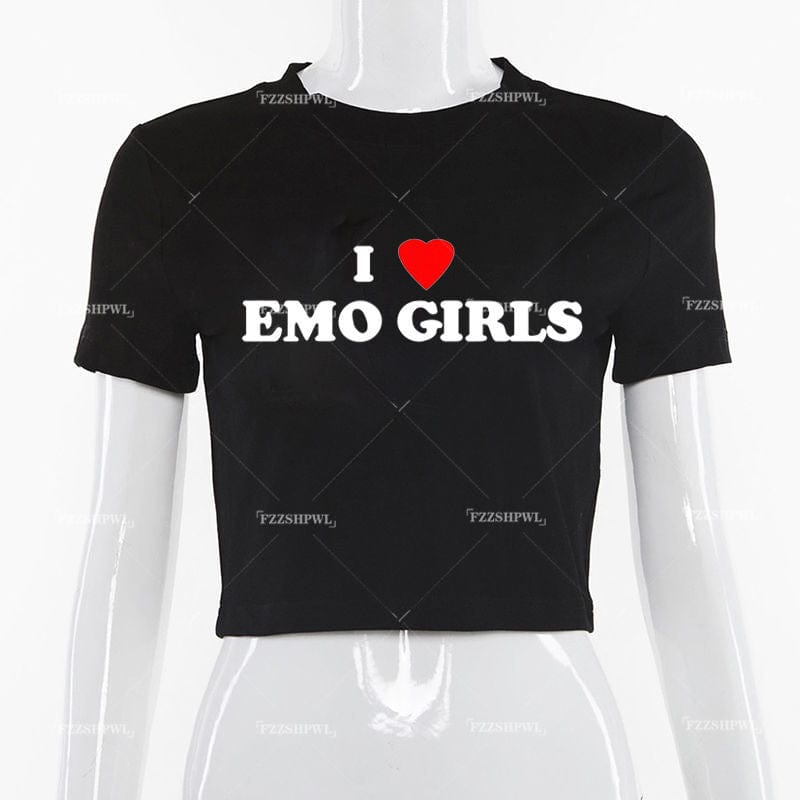 Camiseta con estampado de letras 'I Heart Emo Girls'