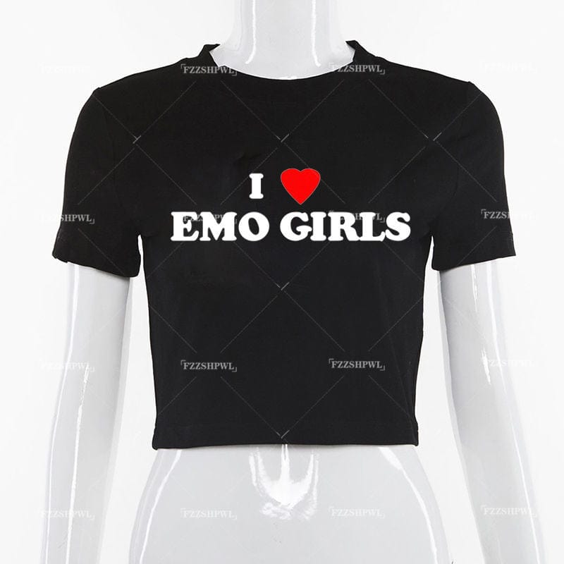 'I Heart Emo Girls' Letter Graphic Tee