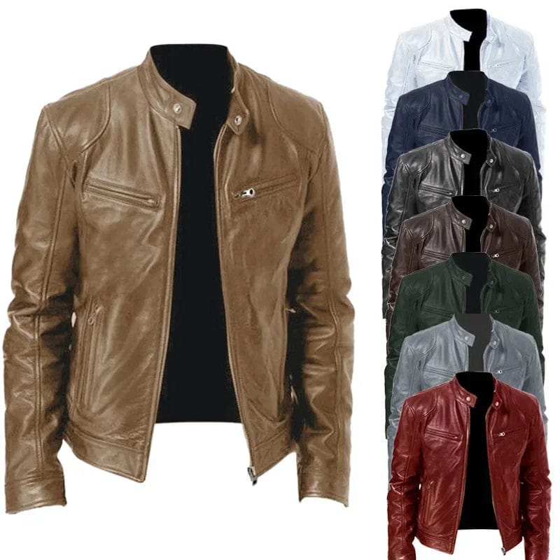 2023 Men's PU Leather Jacket Stand Collar Zipper slim leather jacket men's zipper cardigan pu men's leather jacket