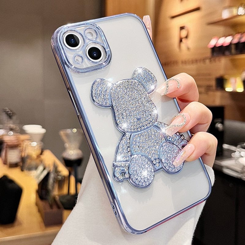 3D Diamond Cute Bear Clear Plating Silicone Full Cover