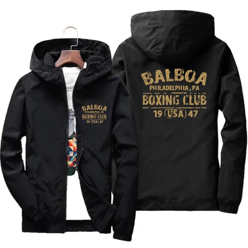 Men's Rocky Balboa Tees Boxing Club 1947 Bomber Hooded Spring Autumn Zipper Windbreaker Pilot Coat Clothing Jacket Coat 7XL