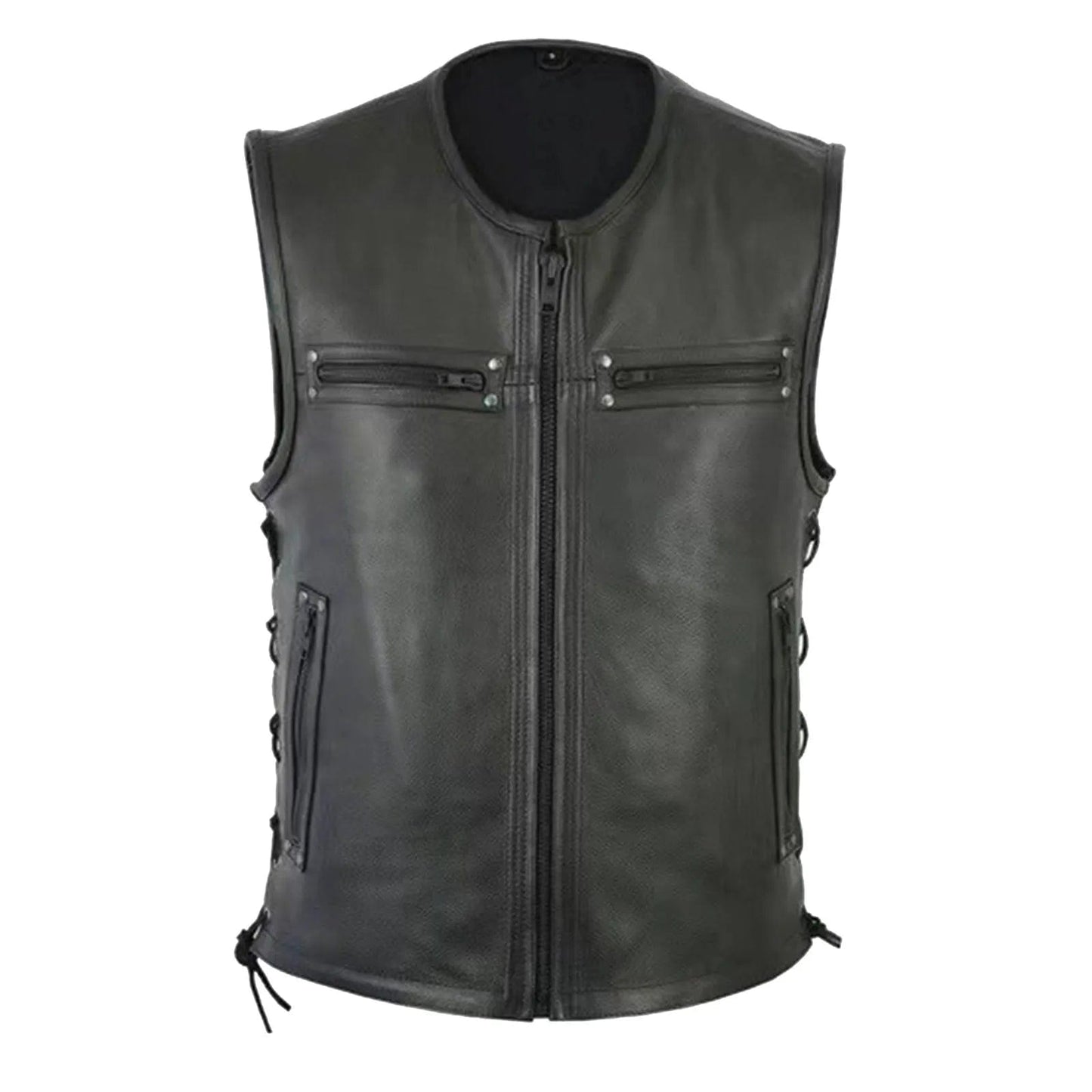 Men Motorcycle Leather Vest Solid Color Large Pocket Sleeveless Biker Jackets Punk Vintage PU Leather Vest Jackets Streetwear