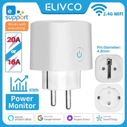 EWelink Smart Plug WiFi Socket EU 16A/20A With Power Monitoring Timing Function Works With Alexa, Google Home, Alice, SmartThimg