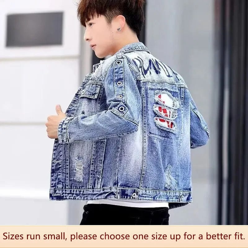 Autumn Slim Fit Men's Denim Jacket Trendy Spring/autumn Baseball Uniform Fashionable Men's Outerwear