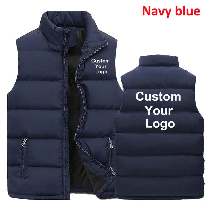 Men's Custom Your Logo Zipper Warm Vest Casual Sports Stand Collar Sleeveless Jacket Winter Down Vest