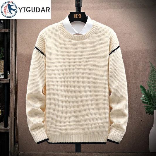 Winter New Korean Style Men Round Neck Sweaters Fashion Slim Fit Casual Knitwear Pullovers Turtleneck Sweaters Solid Clothes Men