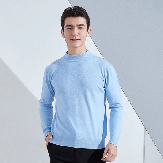 Soft Cashmere Cotton Blend Half Turtleneck Men Sweater 2023 Autumn Winter Comfortable Warm Knitted Pullover Jumper Pull Homme