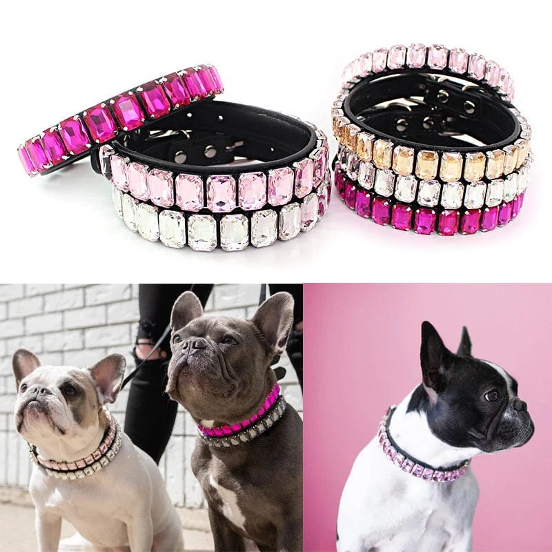 Luxury Gemstone Dog Collar Adjustable Personalised Leather Diamond Dog Collar for Small Dogs French Bulldog Pet Crystal Jewelry