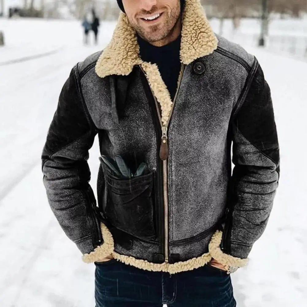 Winter Coat Thicken Warm Faux Leather Contrast Colors Winter Male Jacket for Outdoor