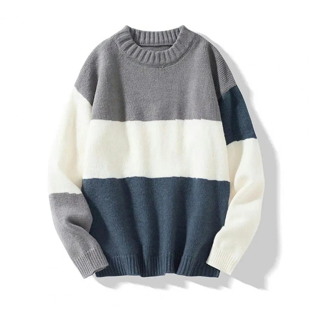 Men Loose Cut Sweater Lightweight Breathable Knitted Sweater Men's Colorblock Knitted Sweater with Round Neck Long for Fall