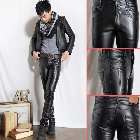 HOO 2024 Autumn men leather pants Cultivate one's morality feet pants Leisure PU leather pants HO