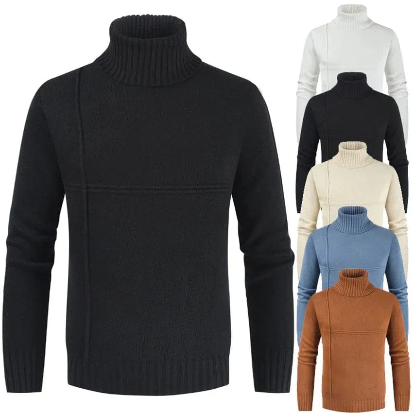 New Autumn Winter Men's Turtleneck Thick Solid Color Casual Sweater Men's Slim Fit Knitted Pullovers Clothing