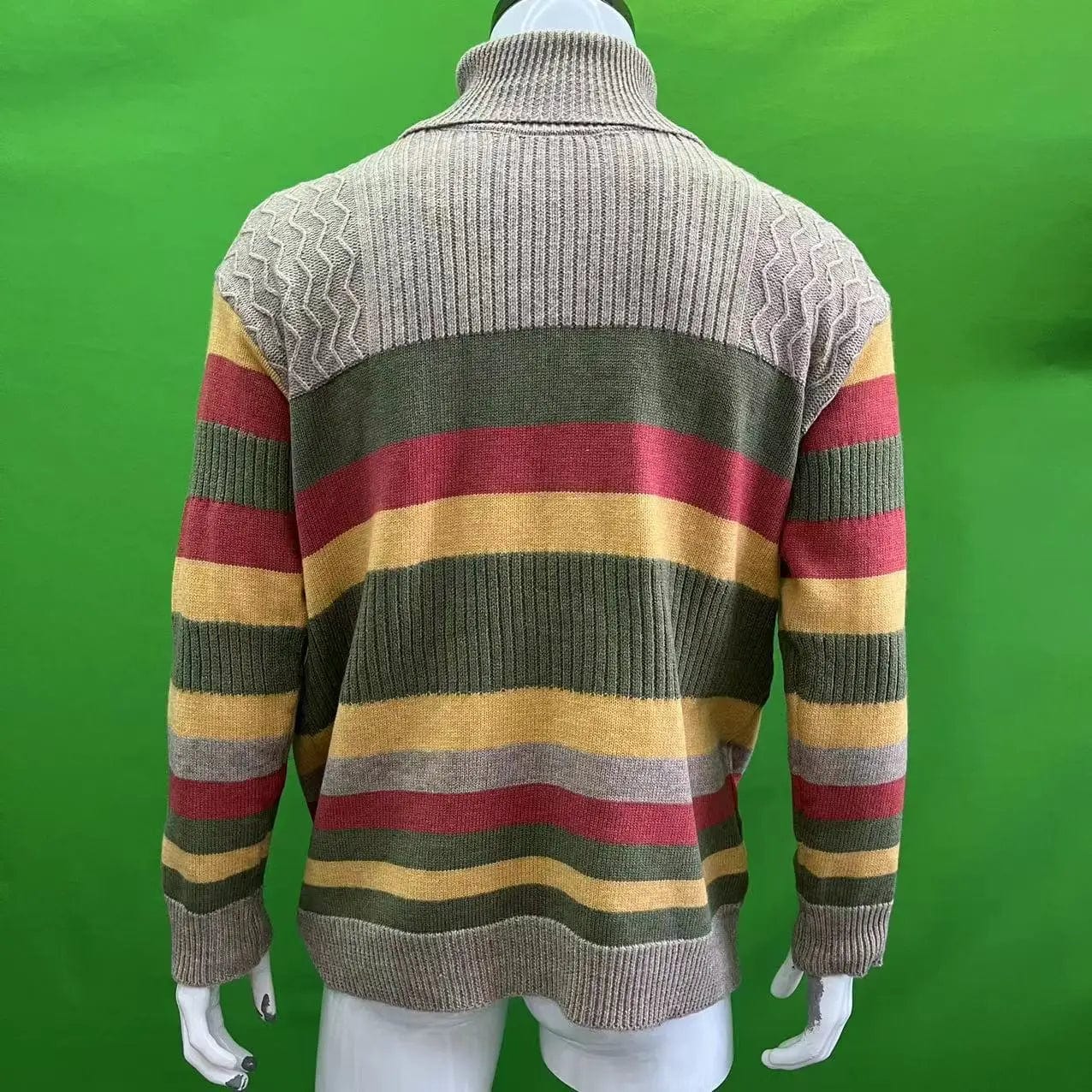 Men's Turtleneck Sweater Jacket Autumn And Winter Lapel Colorblocking Knit