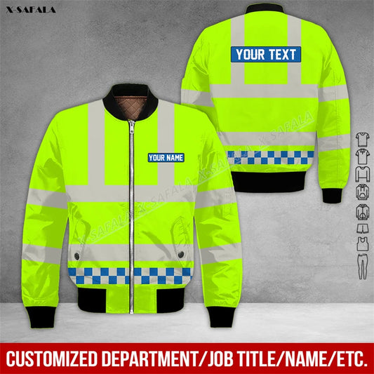 Custom Policy 3D Printed Bomber Thick Jacket Adult Men Flight Pilot Zipper Coat Cotton Warm Uniform Workwear Work Job Safety
