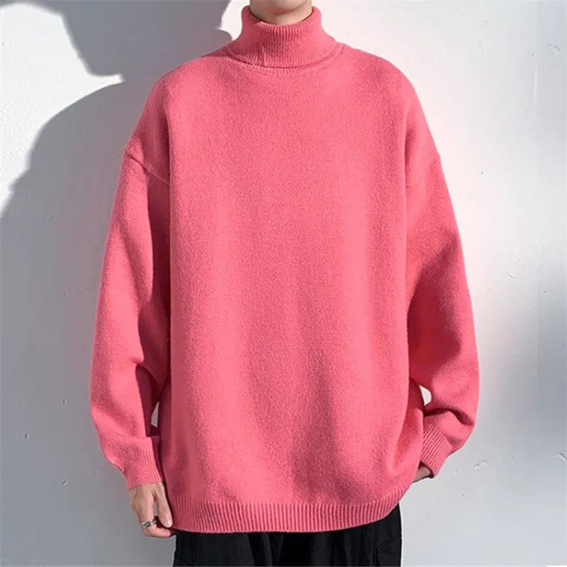 Autumn Winter Youthful Vitality Pullovers Men Knitted Turtleneck Sweater Solid Color Loose Casual Mens Turtleneck Pullover 5XL