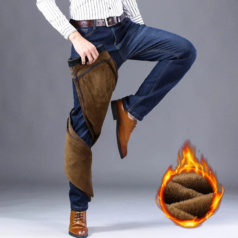 Men Winter Fleece Warm Jeans Brand 2023 Fashion Business Pants Retro Classic Denim Trousers Autumn Casual Stretch Slim Jeans Men