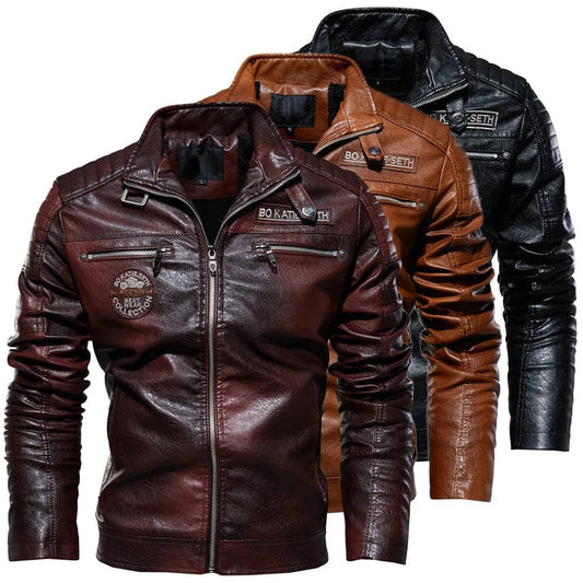 2023 Leather Jacket Men Winter Fleece Motorcycle Faux Leather Jacket Removable Fur Collar Windbreaker Ropa De Hombre Slim Coat