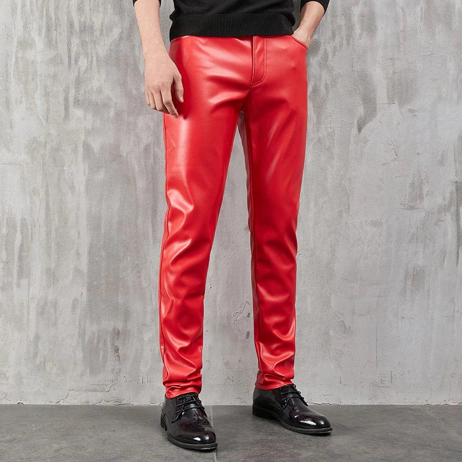 Men's Leather Pants Skinny Fit Stretch Fashion PU Leather Trousers Nightclub Party & Dance Pants Thin