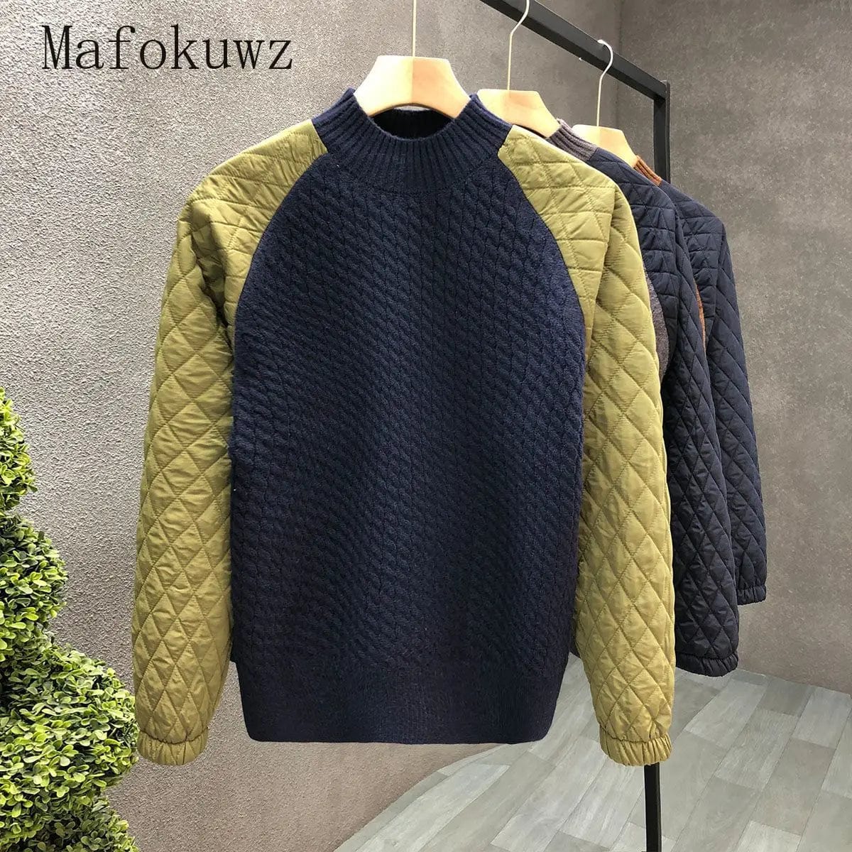 Winter Personalized Splicing Half Turtleneck Sweater Fashion Loose Casual High Street Knitted Bottoming Pullovers Male Clothes