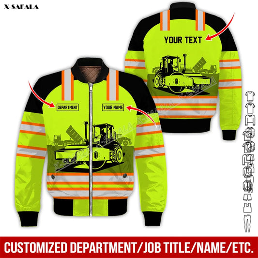 Asphalter 3D Printed Bomber Thick Jacket Adult Men Flight Pilot Zipper Coat Cotton Warm Uniform Workwear Work Job Safety