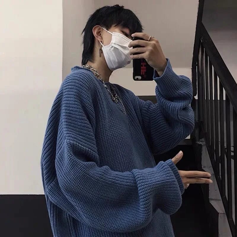 Men Autumn Oversized Harajuku Couple Sweater Vintage Knitted Men's Rock Hip Hop Knit Warm Round Neck Sweater Men's Cloting New