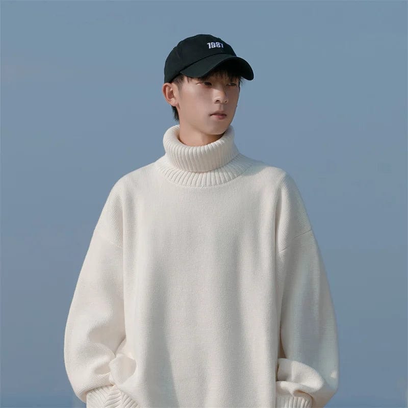 Turtleneck Sweaters Men Casual Knitting Loose Solid Color Winter Daily Couple Advanced Japanese Style All-match Streetwear Soft