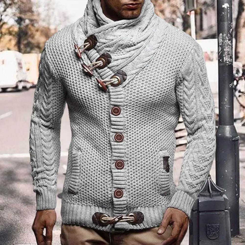Knitted Sweater Solid Color Warm Dressing Slim Fit High Collar Cardigan Sweater   Men Cardigan Sweater  for Outdoor