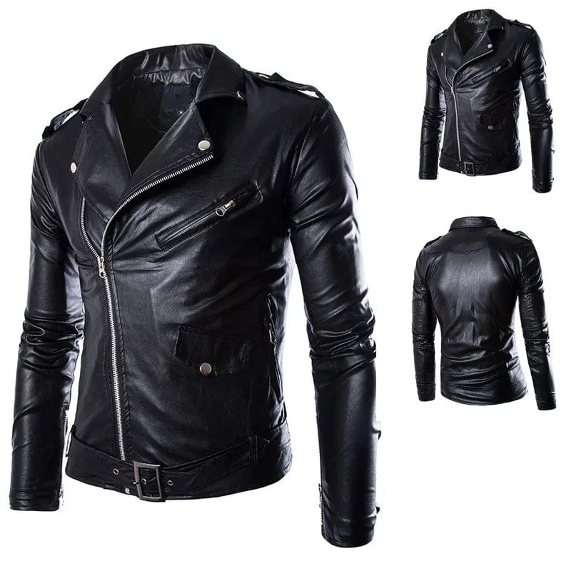 Fashion  PU Leather Jacket Men Buckle Zip Lapel Collar British  Black White Punk Rock Outwear Coats 2023