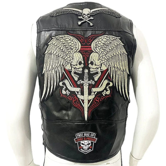 Casual Men's Moto Leather Vest Patch Motorcycle Sleeveless Jacket Biker Streetwear Waistcoat Locomotive Club Punk Veste