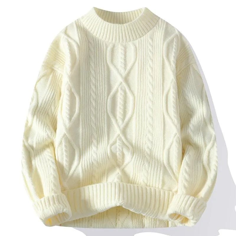 O-collar Knitted Sweater Solid Color Clothes Winter Vintage Pullover Men Coats Solid Striped Pullover Mens Turtleneck Autumn New