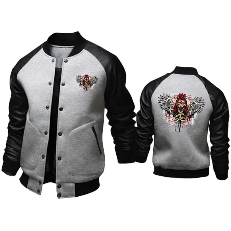 2023 High quality y2k Men's Jacket Leather patchwork motorcycle jacket for men Skull Print Autumn loose comfortable jacket