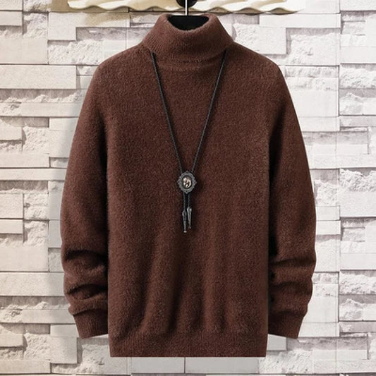 Turtleneck Sweaters Men Solid Pullovers Winter Knitted Black Gery Warm Clothing