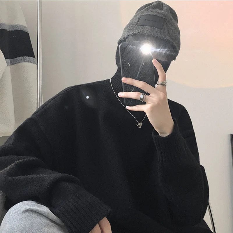 Autumn And Winter Men's Women's Mask Sweater Matching Outfits Solid Casual Pullover Slim Unisex Sweatshirt Korean Turtleneck
